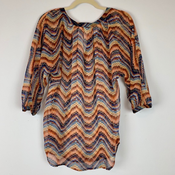 DANIEL RAINN Sheer 70s Vibe Pixelated Wave Blouse Sz S - Picture 2 of 5